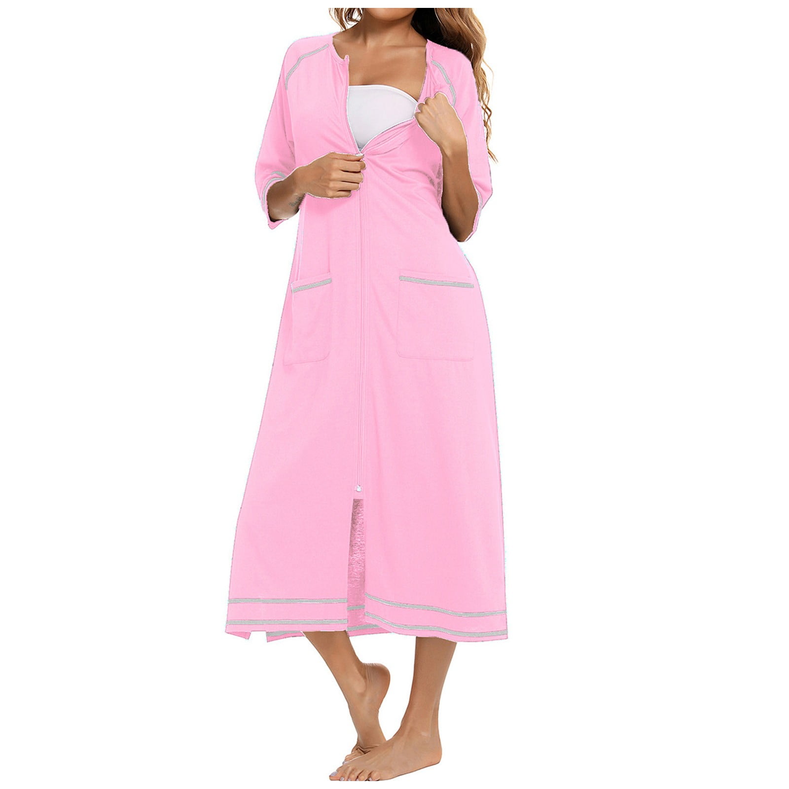 Summer Beach Robe Tosmy Summer Dress Rubehoow Coat Women's Zipper Front Robes Half Sleeve ...