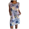 thumbnail image 1 of Tosmy Summer Dress Women's Cotton Linen Crew Neck Printed Dress Needream Dresses Needream Cotton Linen Round Elegant, 1 of 7