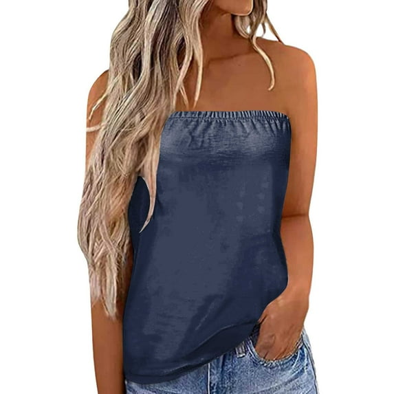 Tosmy Tank Tops For Women Summer Ladies Print Strapless Bandeau Tank Top Casual Sleeveless Summer Vacation Loose Holiday Shirt Ladies Top Vest For Women Trendy