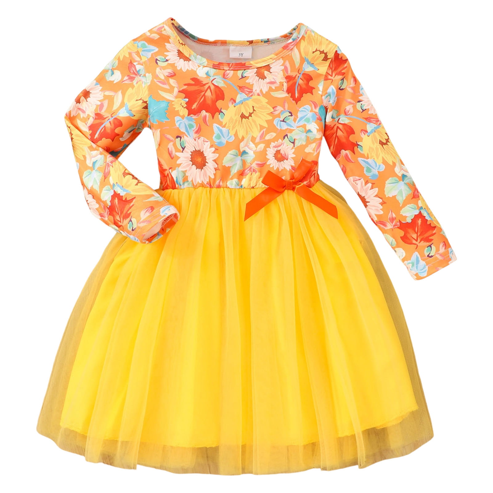 Tosmy Toddler Girl Clothes Long Sleeve Floral Print Princess Dress