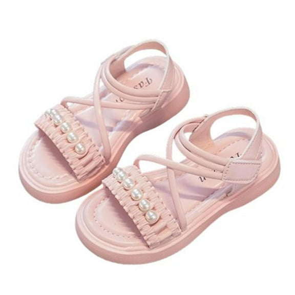 Tosmy Toddler Girl Sandals Big Kids Girl Summer Pearl Roman Shoes Flat Bottomed Non Daily With Dress Shoes For 4-4.5 Years