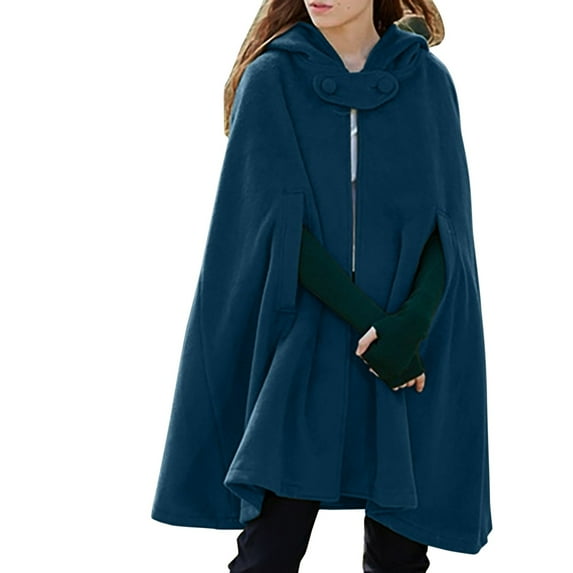 Tosmy Winter Coats For Women Hooded Medium Ladies Cape Winter Vintage Overcoat Fashion Button Cloak Woolen Coat Winter Outfits Clothes 2024