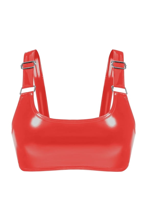 Women Sexy Lingerie High Gloss Leather Sexy Neck Bra Leather Bra Adjustable Strap Underwear Nightgown Sleepwear