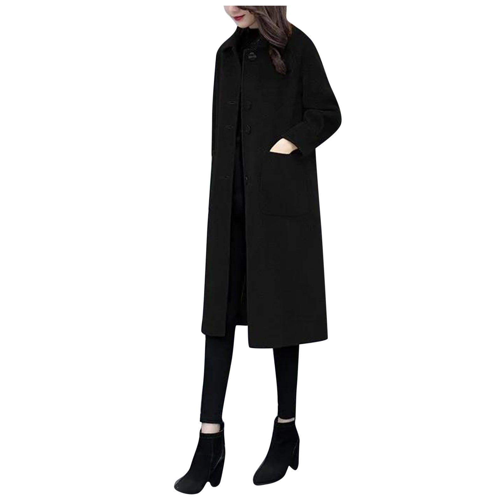 Tosmy Women's Coat Womens Winter Lapel Wool Coat Trench Jacket Long  Overcoat Outwear Fall Clothes For Women 2023 