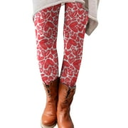 Tosmy Women's Leggings Womens Valentine's Day Cute The Print Casual Comfortable Home Leggings Boot Pants Soft