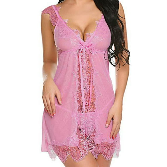 Tosmy Women's Lingerie Ladies Sexy Lace Sling Top Nightdress Deep V Front Open Lingerie Nightdress