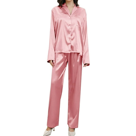 Tosmy Women's Pajamas Sets 2 Piece Satin Pajama Long Sleeve Button Down Casual Suit With Pants Soft Sleepwear