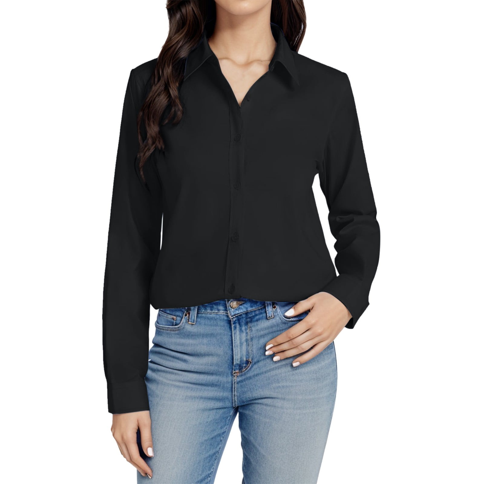 Tosmy Women's T-Shirt Womens Button Down Shirt Long Sleeve Dress Shirts ...