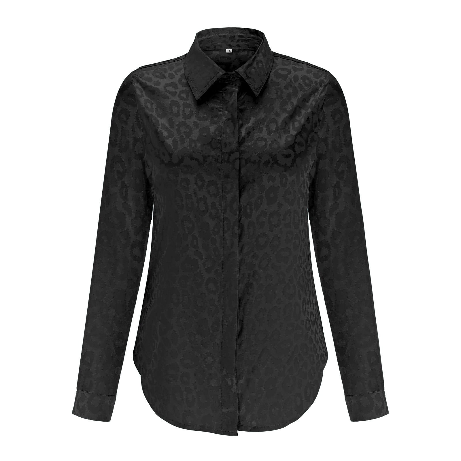 Tosmy Womens Blouses Women's Satin Button Down Shirts Roll Up Long