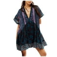 thumbnail image 1 of Tosmy Womens Dresses Female Boho Dresses Flowy Dress Ruffle Mini Dress Deep V Neck Casual Floral For Women 2024, 1 of 1