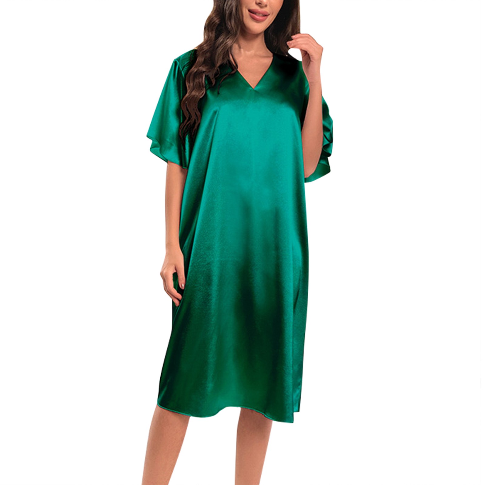Tosmy Womens Nightgown Female Long Lightweight Silk Solid Color Loose ...