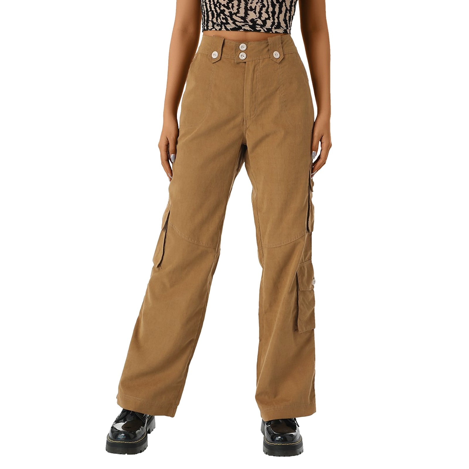 Tosmy Womens Pants High Waisted Elastic Work Pants Womens Loose Multi