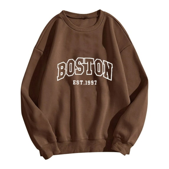 Tosmy Womens Sweatshirt 2024 Ladies Hoodless Pullover Hatless Sweatshirt Sports Casual Top Letter Printing Multi Color Fall Winter Clothes
