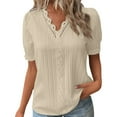 thumbnail image 1 of Tosmy Womens Tops Ladies Summer Lace V Neck Plain Lace Elegant Tee Shirt Fashion Solid Color Elegant Short Sleeve Comfy Soft Tee Casual Outfits Trendy, 1 of 8
