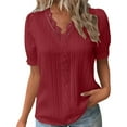 thumbnail image 1 of Tosmy Womens Tops Ladies Summer Lace V Neck Plain Lace Elegant Tee Shirt Fashion Solid Color Elegant Short Sleeve Comfy Soft Tee Casual Outfits Trendy, 1 of 8