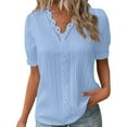 thumbnail image 1 of Tosmy Womens Tops Ladies Summer Lace V Neck Plain Lace Elegant Tee Shirt Fashion Solid Color Elegant Short Sleeve Comfy Soft Tee Casual Outfits Trendy, 1 of 8