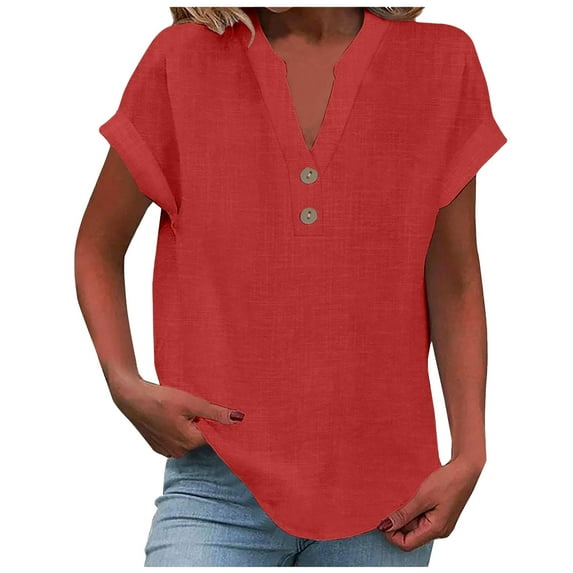 Tosmy Womens Tops Ladies Summer Tank Loose Fit Pleated V Neck Short Sleeve Top Curved Hem Flowy Summer Clothes