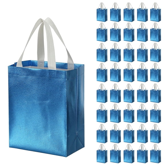 Tosnail 40 Pack 10 x 8 Inch Glossy Reusable Grocery Bags Shopping Tote Bag with Handle Present Bag Gift Bag for Weddings, Birthdays, Party, Event - Light Blue Y102