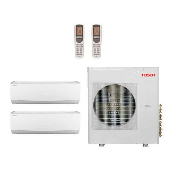 Tosot 18,000 Btu 22 Seer 2-Zone Ductless Mini Split Heat Pump System - 9K-9K - TM18H4O - (2) TW09HQ2C2DI