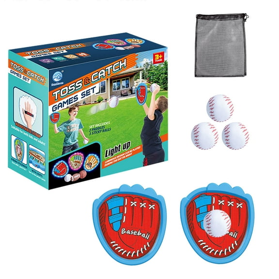 Toss and Catch Ball Game Set,Light-Up Kids Baseball Glove Sticky Mitt, Velcro Ball and Catch Games for Kids Ages 3-12, Football & Baseball Camping/Yard/Outdoor Sports Toy for Kids