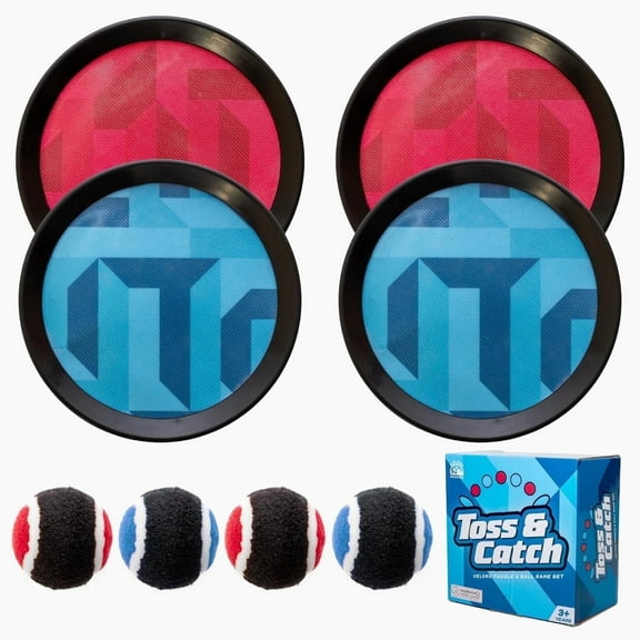 Toss and Catch Ball Set - Modern Ball and Catch Game with 4 Paddles and 4 Balls. Toss and Catch Game Set Includes mesh Storage Bag - Durable Modern Design