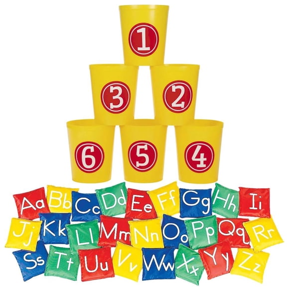 Toss Game Buckets with Alphabet Bean Bags - 32 pc