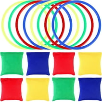 Toss Game Set with 8pcs Nylon Bean Bags and 8pcs Throwing Rings for Kids Speed and Agility Training