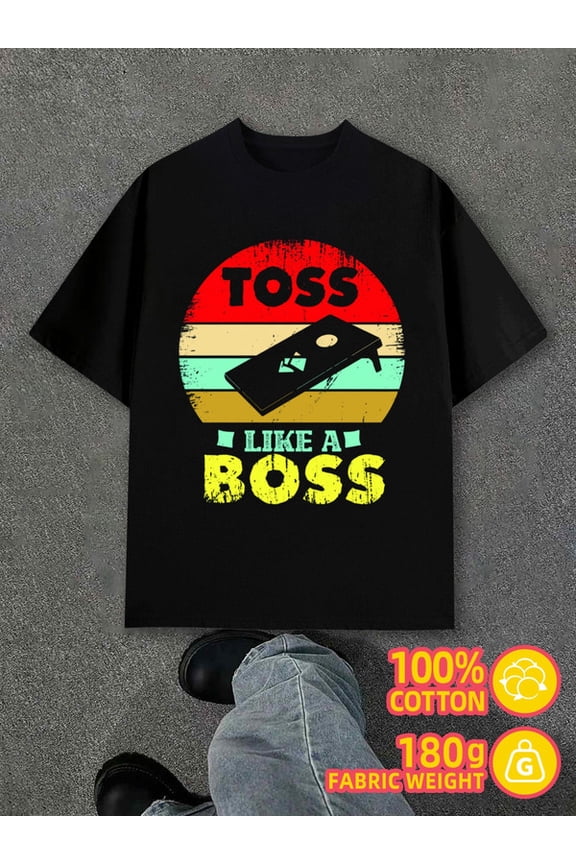 Toss Like a Boss mens black 180G 100% Cotton spring and summer clothing Unique Design Unisex Shirt Graphic tshirts Funny Unisex Shirt Crewneck tshirts