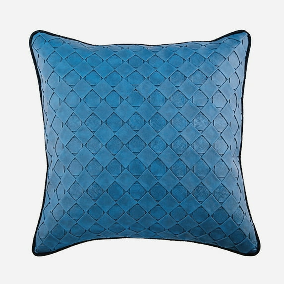 Toss Pillow Cover, Blue Pillow Cover, 22x22 inch (55x55 cm) Faux Leather, Textured Basket Weave Solid Color Club & Lounge Theme Pillows Cover, Modern Style - Blue Leather Weave