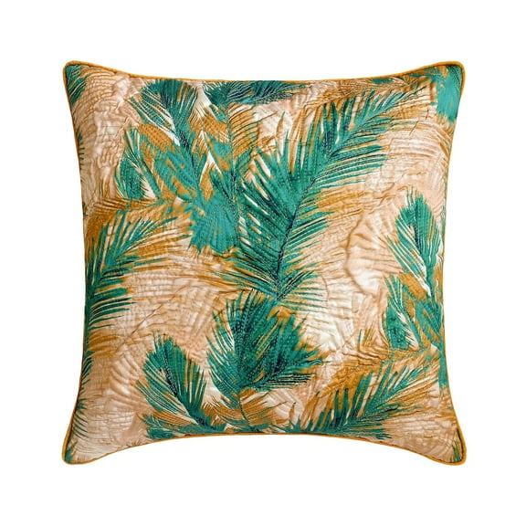 Toss Pillow Cover, Decorative Green 20"x20" (50x50 cm) Throw Pillow Covers, Satin Quilted & Floral Throw Pillows For Sofa, Nature & Floral Pattern Modern Style - Arecaceae
