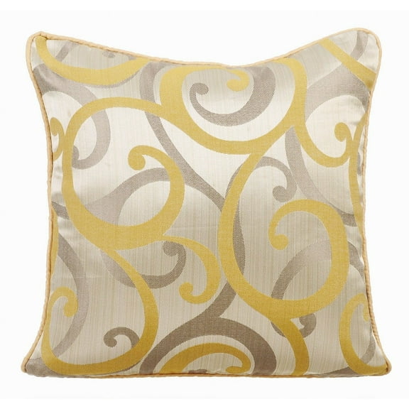 Toss Pillow Cover, Decorative Mustard Yellow Throw Pillow Covers 16x16 inch (40x40 cm), Jacquard Designer Pillowcases, Abstract, Scrolls, Pattern, Contemporary - Scrolling All The Way