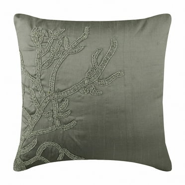 Toss Pillow Cover, Decorative Silver Pillow Covers 16x16 inch (40x40 cm), Silk Designer Fabric Pillow Covers, Sea Creatures, Corals, Beach Style Zippered Throw - Coral Adornment