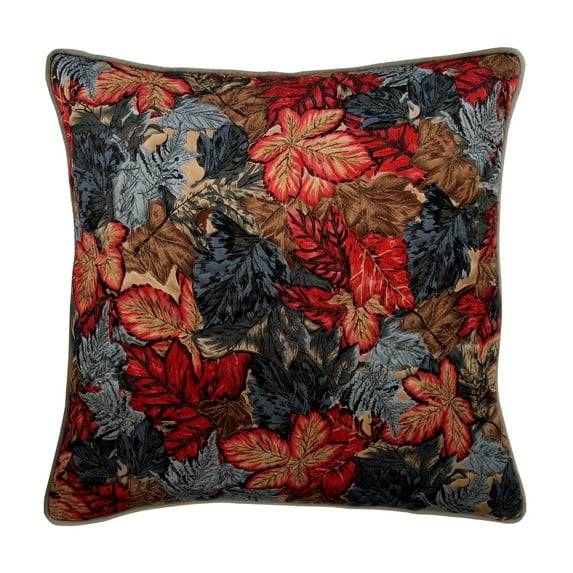 Toss Pillow Cover, Maple Leaf Pillow Cover, 14x14 inch (35x35 cm) Satin Pillowcase, Square Red Quilted Zardosi Embroidery Throw Pillow Cover, Printed Satin Quilted - Maple Days