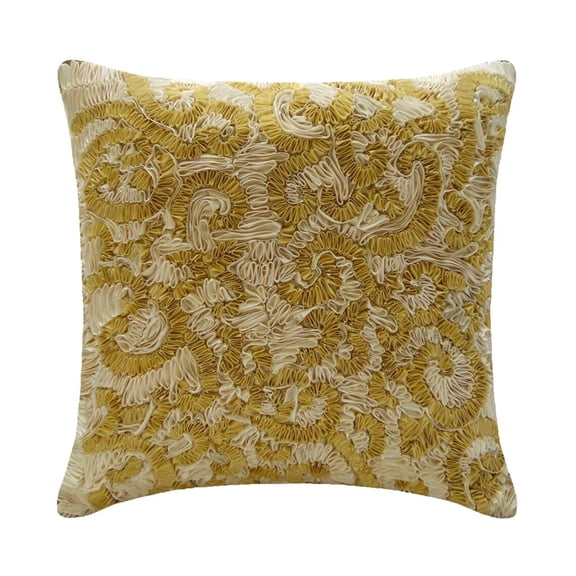 Toss Pillow Covers, Decorative Gold Pillow Covers For Couch 16x16 inch (40x40 cm), Silk Throw Pillow Covers, Abstract, Ribbon Embroidery, Modern Designer Pillow - Magnificent Awe
