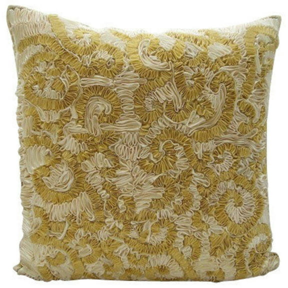 Toss Pillow Covers, Decorative Gold Pillow Covers For Couch 16x16 inch (40x40 cm), Silk Throw Pillow Covers, Abstract, Ribbon Embroidery, Modern Designer Pillow - Magnificent Awe