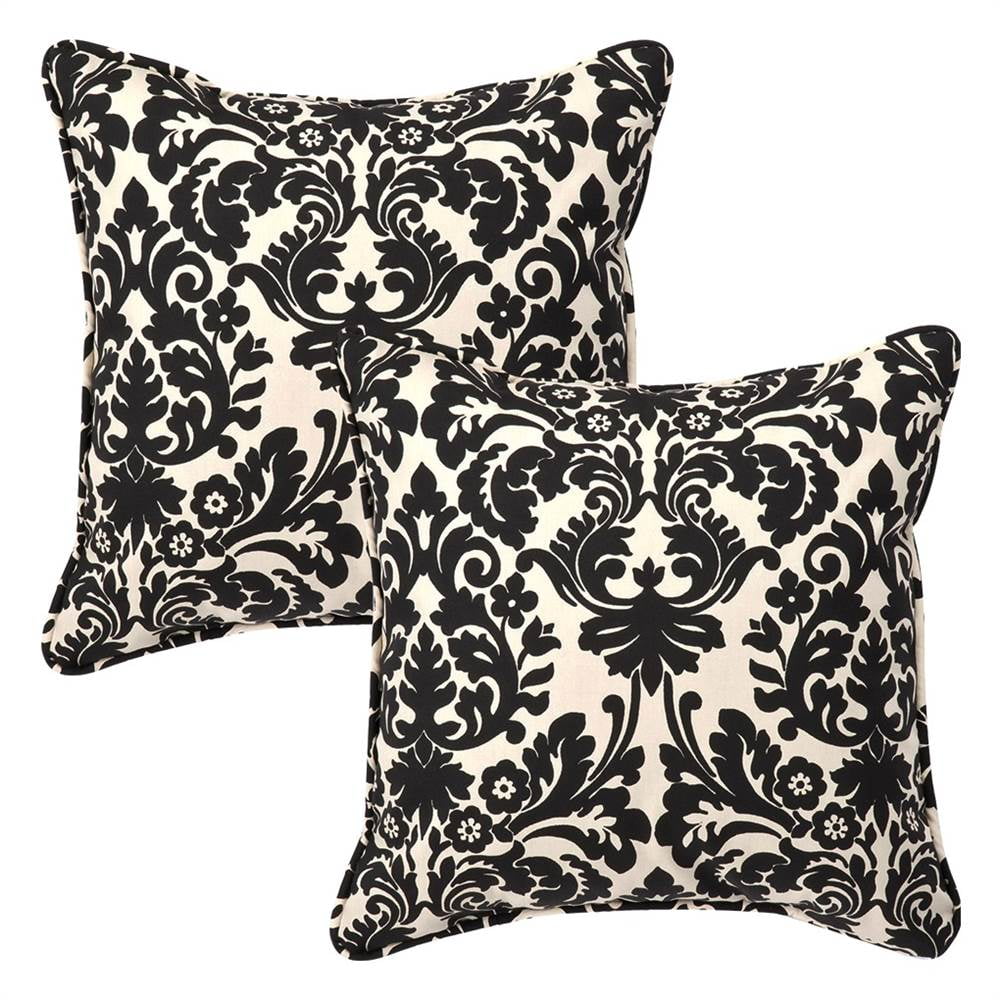 Black and Beige Damask Outdoor Square Pillow Set