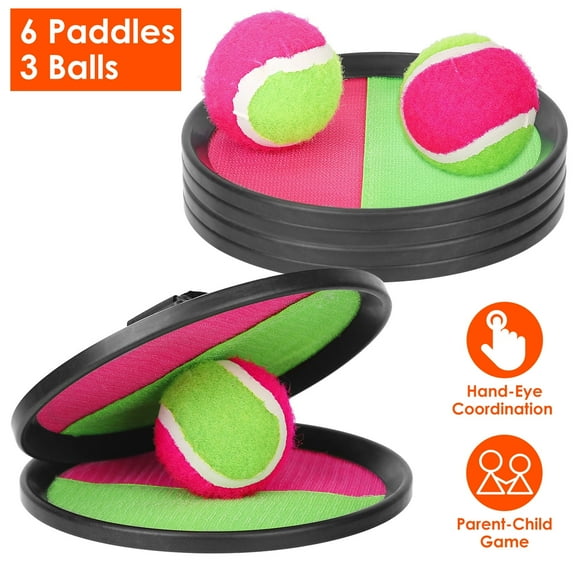 Toss and Catch Ball, Moclever Paddle Ball Catch Game (6 Paddles and 3 Balls)
