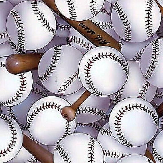 Cotton Sports Collection Baseball Ball Bat All Star Homerun Sport Elizabeth Studios Cotton Fabric Print by the Yard (112WHITE)