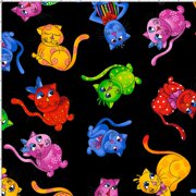 Tossed Cool Cats Black Fabric Yard