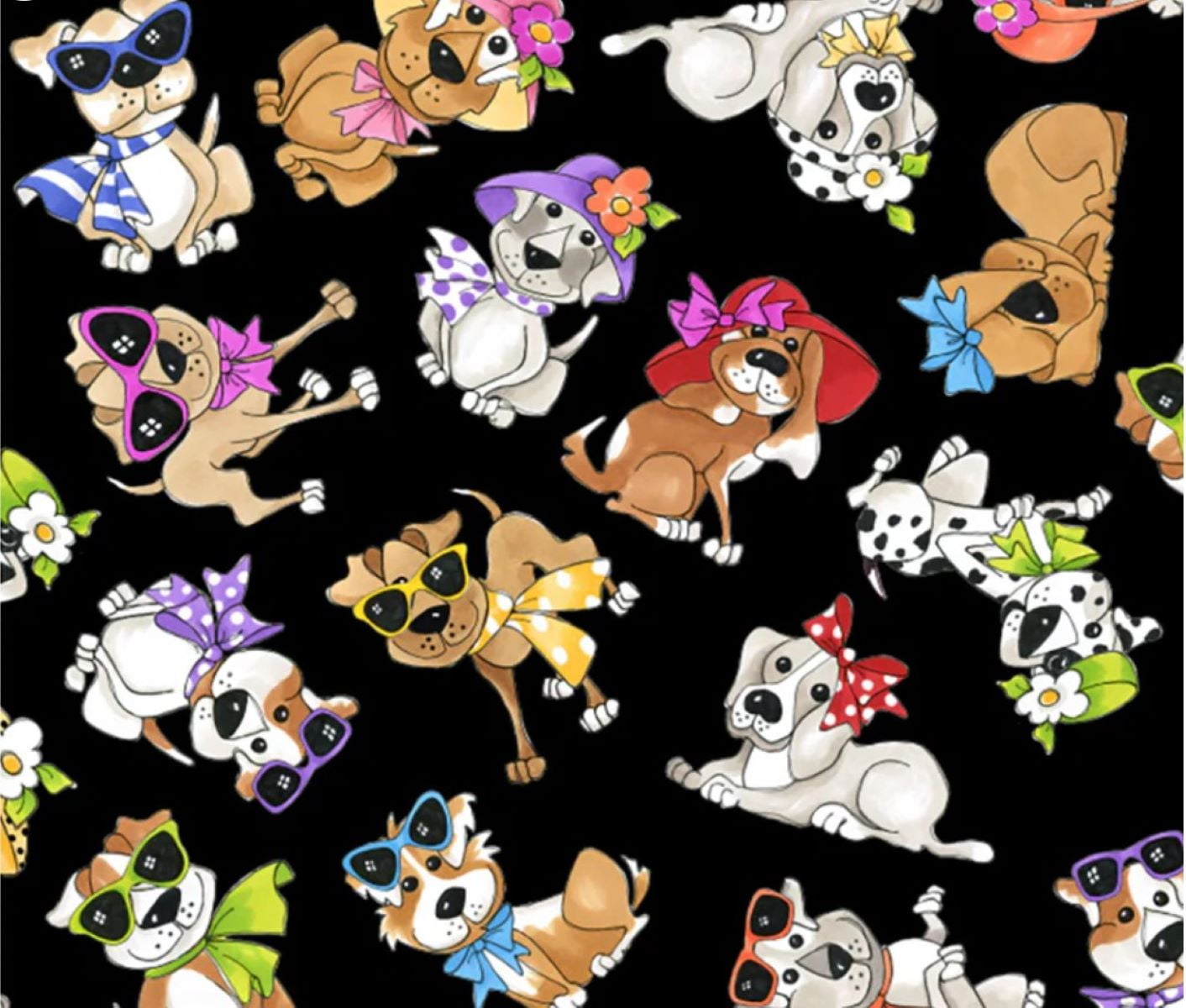 Tossed Go Doggies Black Fabric sold by the yard by Loralie Designs