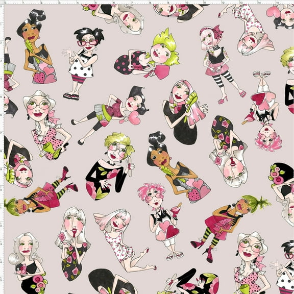 Tossed Lookers Gray Fabric Yard