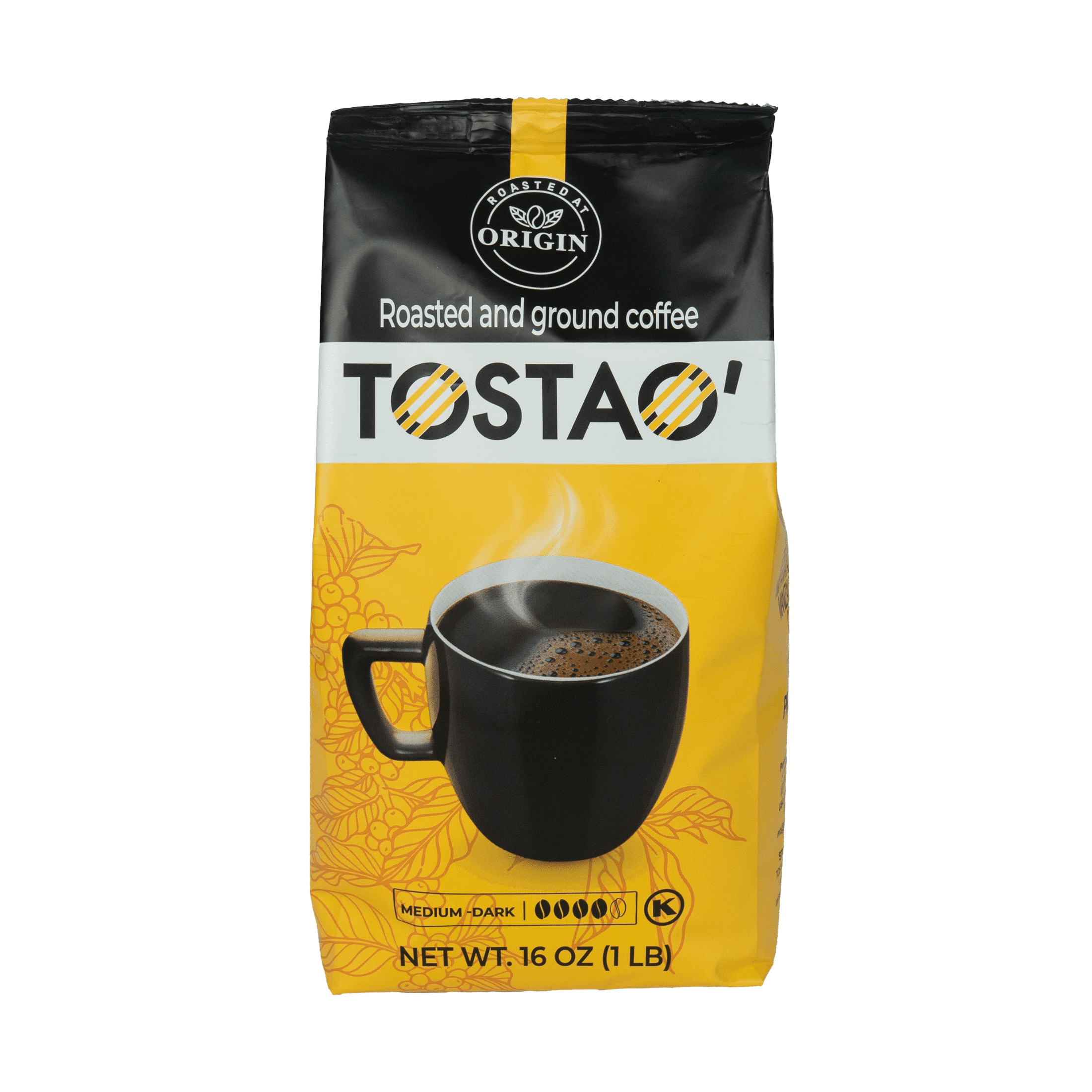 Tostao' Medium Roast, 100% Pure Arabica Colombian Ground Coffee, 16 oz. Shelf Stable Plastic Bag