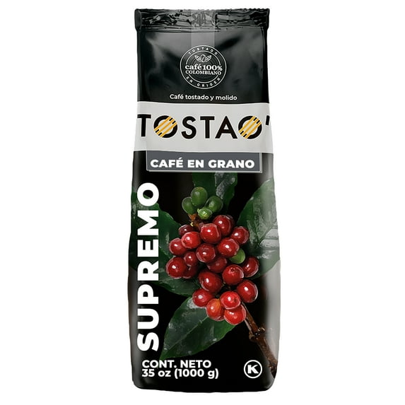 Tostao' Supremo Medium Roast, 100% Pure Arabica Colombian Ground Coffee, 35.27 oz. Bag