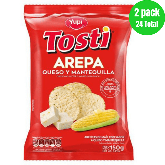 Tosti Arepas (2 pcks- 12 count per pck 24 Total) is an Arepa Colombian snacks Cheese and Butter Corn Snacks colombian snack online mekato colombiano Colombian food products
