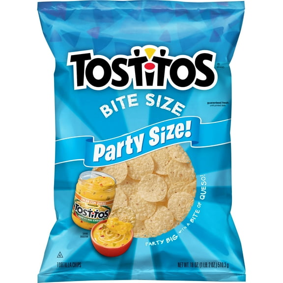 Tostitos Bite Size Tortilla Chips Party Size Snack Chips, 18 Ounce Bag
