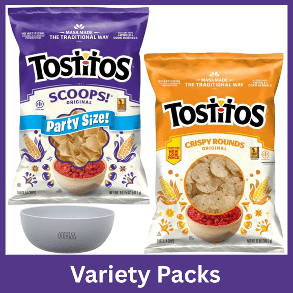 Tostitos Crispy Rounds Tortilla Chips (12 oz) & Scoops Party Size Tortilla Chips (14.5 oz) Variety Pack with Bowl by OMA
