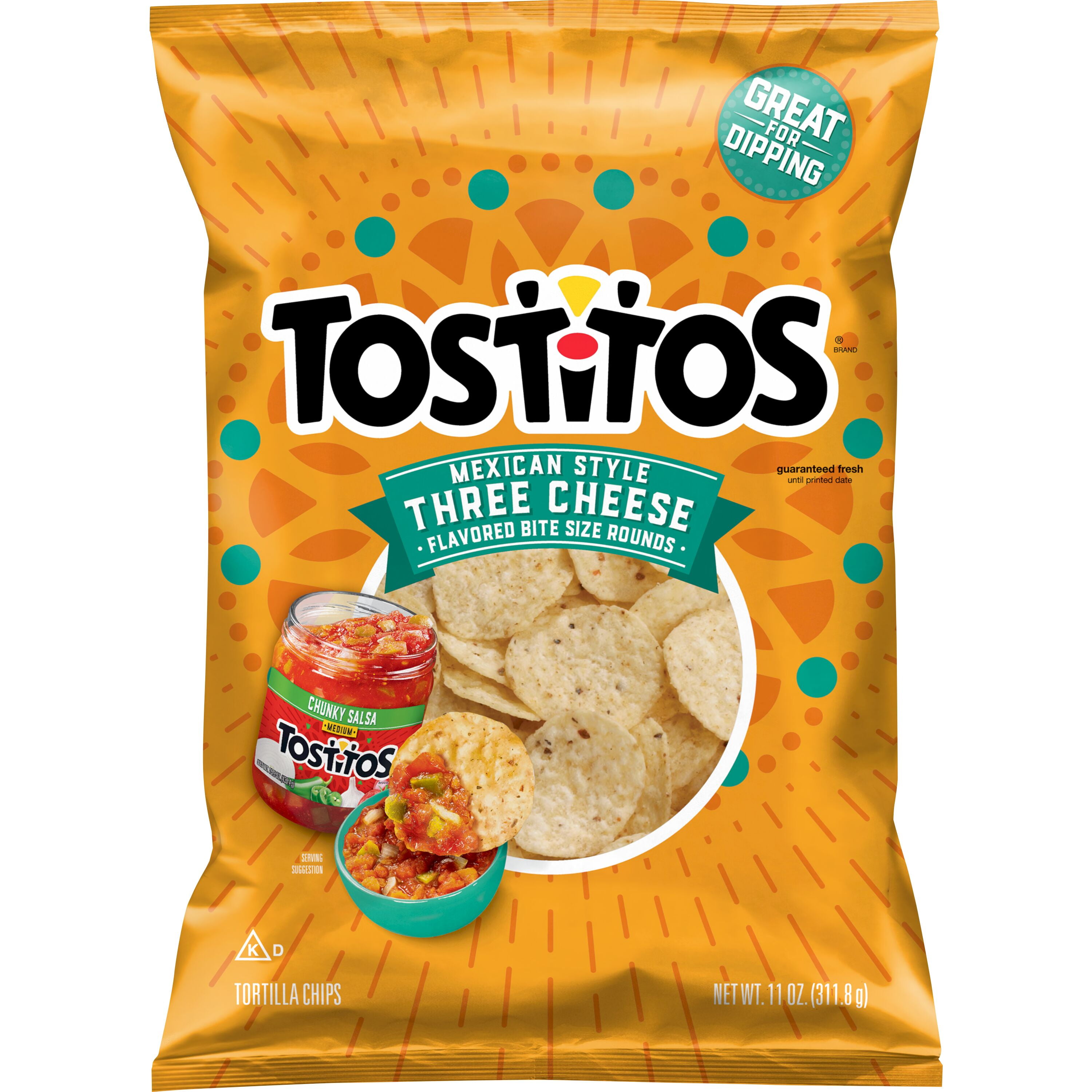 Tostitos Three Cheese Queso Style Tortilla Round Chips, 11