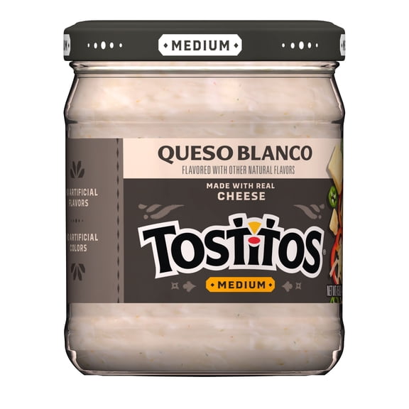 Tostitos Medium Queso Blanco Cheese, No Artificial Colors, No Artificial Flavors, 15 oz Jar