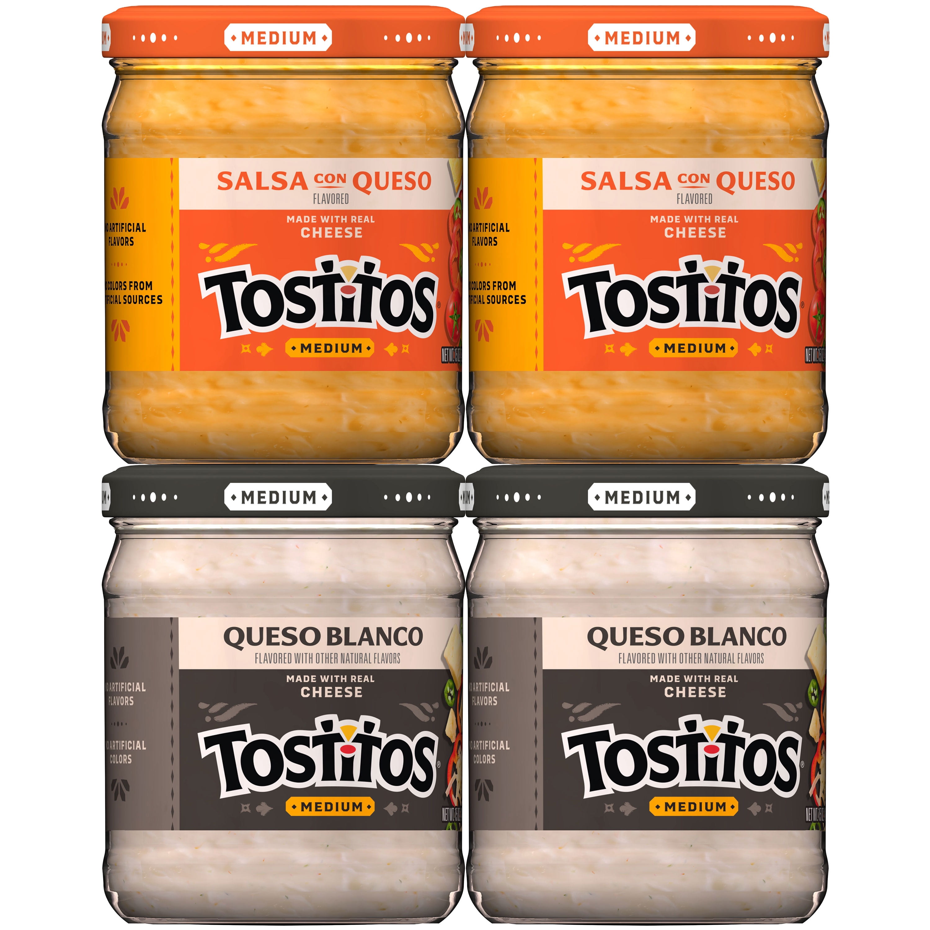 Tostitos Queso Variety Salsa, No Artificial Colors, No Artificial Flavors, 15 oz Jar, 4 Pack