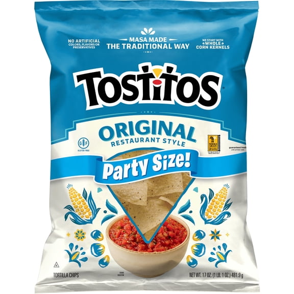 Tostitos Restaurant Style Original Tortilla Chips, 17 oz Party Size Bag